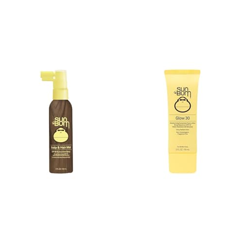 Sun Bum Original SPF 30 Sunscreen Scalp & Hair Mist and Glow Sunscreen Face Lotion Bundle - 2 oz Each