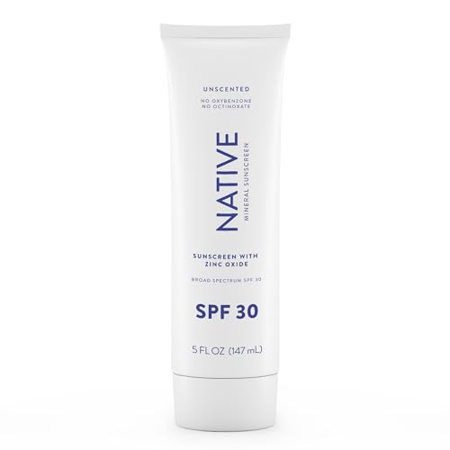 Native Sunscreen SPF 30, Zinc Oxide Dermatologist Tested Suitable for Sensitive Skin & Hawaii Compliant, 5 Ounces | Unscented Sun Protection Lotion, Lightweight & Smooth