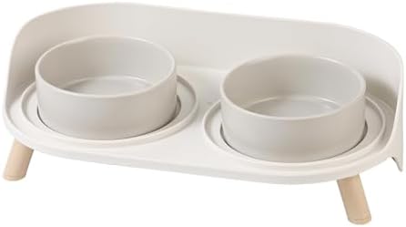 Elevated Ceramic Cat Bowl Set - Raised Double Dishes for Food & Water - Non-Slip Stand & Splash Proof - for Cats & Puppies - 2 x 480 ML - 16.23 OZ