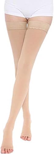 TOFLY® Thigh High Compression Stockings for Women & Men (Pair), Open Toe, Opaque 20-30 mmHg Graduated Compression Hose, Medical Compression Stockings for Varicose Veins, Edema, DVT, Travel,Beige S