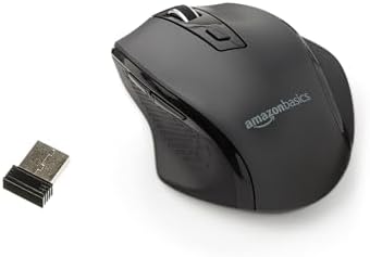 Amazon Basics Computer Mouse Wireless, Ergonomic, 2.4 GHz Optical, DPI Adjustable, Compatible With PC, Mac, Laptop, Black