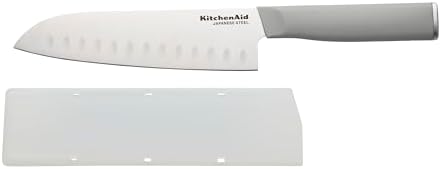 KitchenAid Classic Santoku Custom-Fit Cover, Sharp Kitchen Knife, High-Carbon Japanese Stainless Steel Blade, 7 Inch, Gray