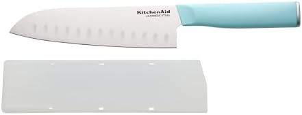 KitchenAid Gourmet Forged Santoku Custom-Fit Cover, Sharp Kitchen Knife, High-Carbon Japanese Stainless Steel Blade, 7 Inch, Blue