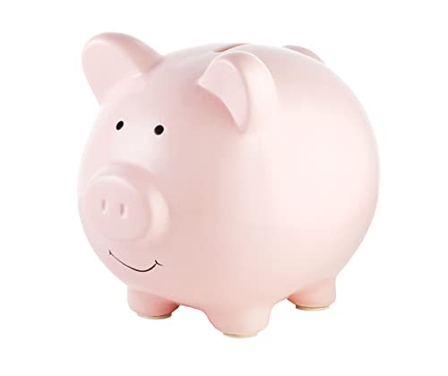 Pearhead Large Ceramic Piggy Bank, Ideal for Boys and Girls, Kids Money and Coin Bank, Perfect Baby Boy Nursery Décor, Great Gift and Newborn Keepsake, Light Pink