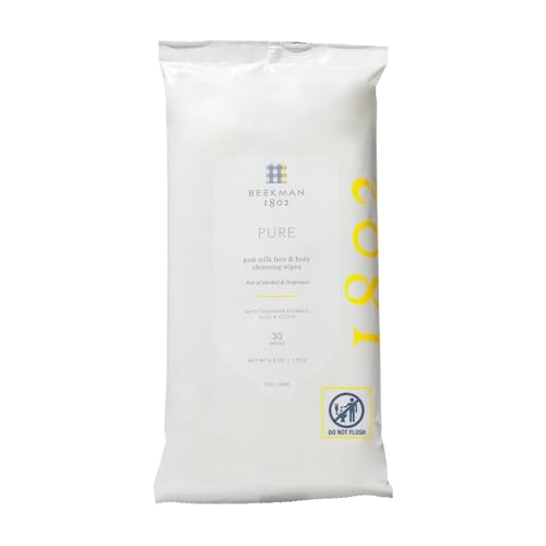 Beekman 1802 Face & Body Wipes - 30 Count - Cleanses Dirt & Makeup - With Goat Milk, Aloe & Vitamin E - Alcohol Free, Biodegradable - Good for Sensitive Skin - Cruelty Free - Packaging May Vary
