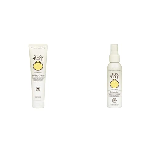 Sun Bum Vegan Curls and Waves Styling Cream and Detangler Bundle - 5 oz Cream and 4 oz Detangler for Wavy and Curly Hair