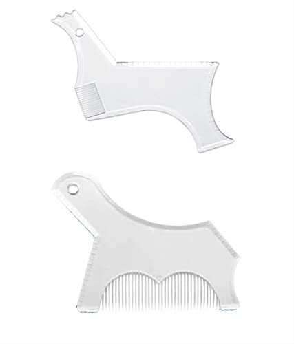 Beard Shaping & Styling Tool with Comb for Perfect line up & Edging for Men's Jaw Cheek/Neck Line, Symmetric/Curve/Step Cut Works with Any Beard Razor Electric Trimmers or Clippers (Clear-2pcs)