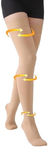 MGANG Medical 20-30 mmHg Compression Stockings for Women & Men, Pair, Thigh High Graduated Compression Socks, Closed Toe, Opaque, Support for Varicose Veins, Edema, DVT, Swelling, Flight, Beige 4XL