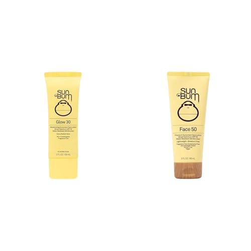 Sun Bum Original SPF 30 Glow 2oz & SPF 50 Fragrance-Free 3oz Vegan Hawaii 104 Reef Act Compliant Moisturizing Sunscreen Face Lotions Bundle