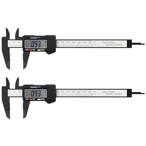 Digital Caliper, 2 Pack 6in Electronic Digital Caliper Measuring Tool, Construction with LCD Screen, Easy Switch from Inch to Millimeter(2 Pack, 6in Plastic)