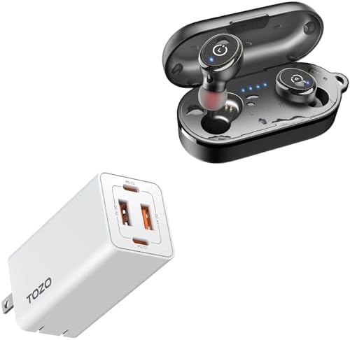 TOZO T10 (Classic Edition) True Wireless Earbuds C2 USB C 65W Fast Foldable Wall Charger PD Power Adapter White