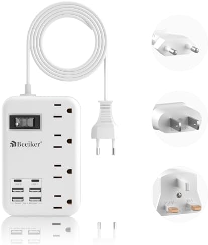 European Travel Plug Adapter, US to Europe Travel Power Strip with 6 USB(2 USB C) 4 Outlets, International Universal Travel Power Adapter with 3ft Extension Cord for EU UK France Italy Germany Cruise