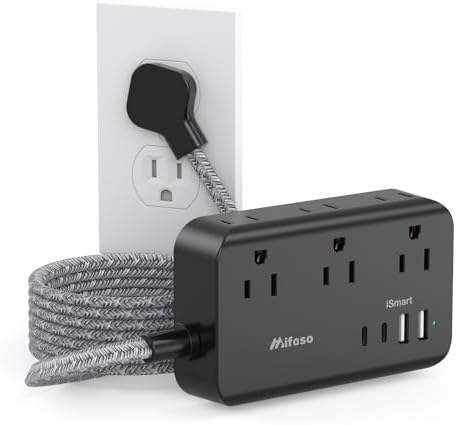 Cruise Ship Essentials - Power Strip with 6 Outlets and 4 USB Ports, 5Ft Flat Extension Cord with Multiple Outlets, USB Charging Station Non Surge Protector for Cruise Ship, Travel