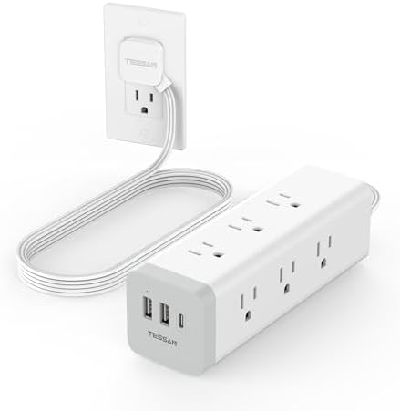 Surge Protector Power Strip with USB, TESSAN Ultra Thin Flat Plug 6 FT Extension Cord with 9 Outlets 3 USB(1 USB C), 1050 J Surge Protector Charging Station for Indoor,Office, Dorm Room Essentials