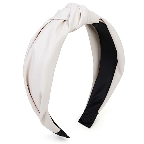 Leather Headbands for Women Knotted Fashion Women Headbands Creamy White Top Knot Headband for Girls Hairband for Women Hair Accessories