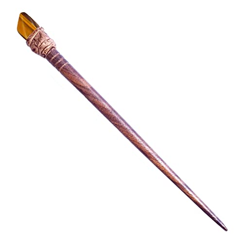 Natural Tumbled Healing Gemstone Crystal Wooden Hair Stick Handmade Gifts Boho Reiki by Smoky Quartz (Tiger Gold)