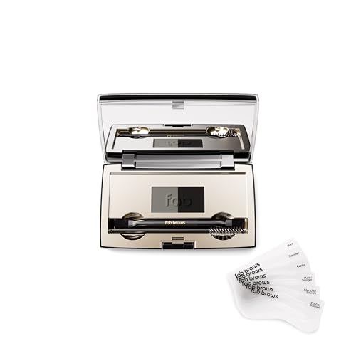 Duo Eyebrow Kit, Ultimate Brow Stencil Kit with Compact Powder Mirror and Eyebrow Shaper, Waterproof Eye Makeup Contour Palette Set for Eyebrow, Eyebrow Cosmetics, (Slate/Black)