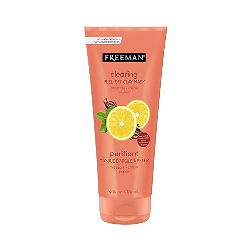 Freeman Clearing Peel-Off Clay Mask, Brightening & Toning Facial Mask, Tea & Lemon Help Even Skin, Antioxidant Rich, Clay Face Mask For Breakouts, Cruelty-Free & Vegan, 6 fl. oz./175 ml Tube, 1 Count