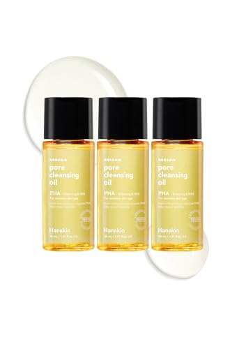 Hanskin PHA Trial Size Pore Cleansing Oil, Gentle Blackhead Cleanser and Makeup Remover for Combination and Oily Skin Travel Size Mini Makeup Remover Set [1 oz/Pack of 3]