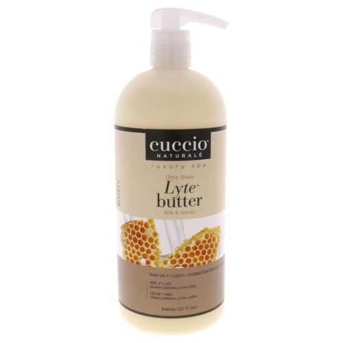 Cuccio Naturale Lyte Ultra-Sheer Body Butter - Replenishing Scented Moisturizer Cream - Deep Hydration To Repair Dry Skin - All Natural, Cruelty-Free Formula - Milk And Honey - 32 Oz