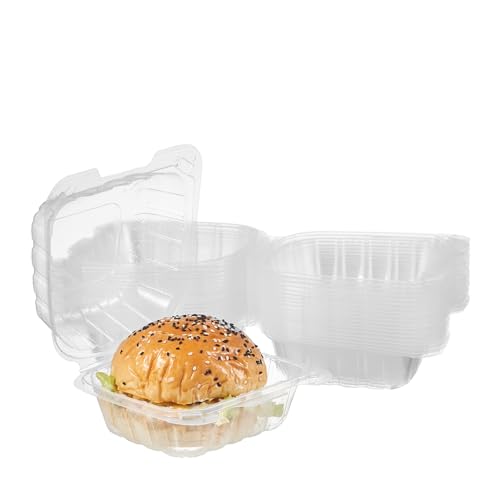 FULING 100 Count Clear Plastic Hinged Food Take Out To-Go Clamshell Containers, 6" W Disposable Takeout Tray for Dessert, Cakes, Cookies, Salads, Pasta, Sandwiches