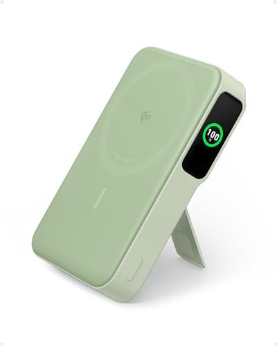 Anker MagGo Power Bank, Qi2 Certified 15W Fast MagSafe Compatible Mobile Charger, 10,000mAh Battery, Smart Display & Foldable Stand, for iPhone 15/14/13/12, Includes USB-C Cable