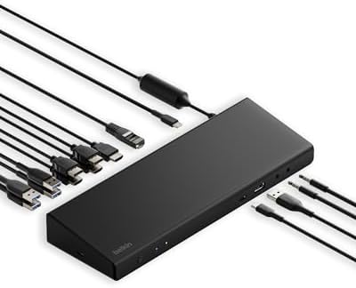 Belkin 15-in-1 Universal Triple Display DisplayLink Docking Station Hub w/ 3 HDMI Ports, 2 DisplayPorts for Triple 4K Display w/ 85W PD, Gigabit Ethernet, 3.5mm Mic/Speaker, 1 USB-C, & 5 USB-A Ports