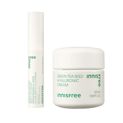 innisfree Green Tea Caffeine Bright-Eye Serum with Niacinamide, Cooling Korean Eye Roll On Serum, Hydrating Eye Cream