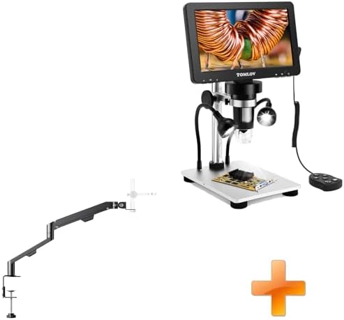 TOMLOV AM06 Flexible Arm Digital Microscope Stand, Lightweight Adjustable Mic Desk Mount Stand with Cable Management+DM9
