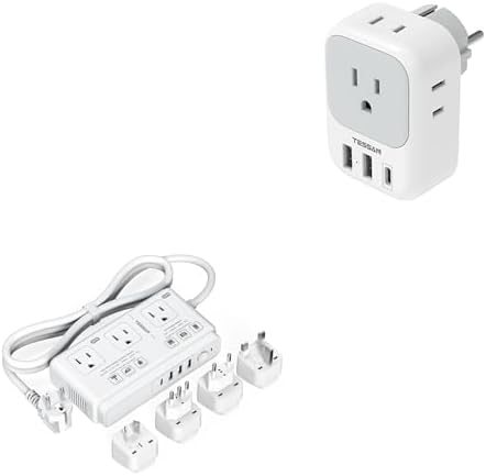 TESSAN Type E F Plug Adapter, Germany France Power Adapter with 3 USB Ports(1 USB C), 220V to 110V Voltage Converter, 2000W Step Down Transformer, for UK EU AUS Italy, for Hair Dryer Curling Iron