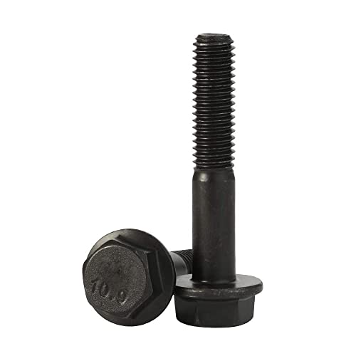 M10 x 50mm Flanged Hex Head Bolts Flange Hexagon Screws, Half Thread, Alloy Steel, Black Oxide Finish, Quantity 6