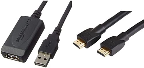 Amazon Basics USB 2.0 Active Extension Cable Type A-Male to A-Female Long Cord - 32 Feet (9.75 Meters) & CL3 Rated High-Speed 4K HDMI Cable - 25 Feet