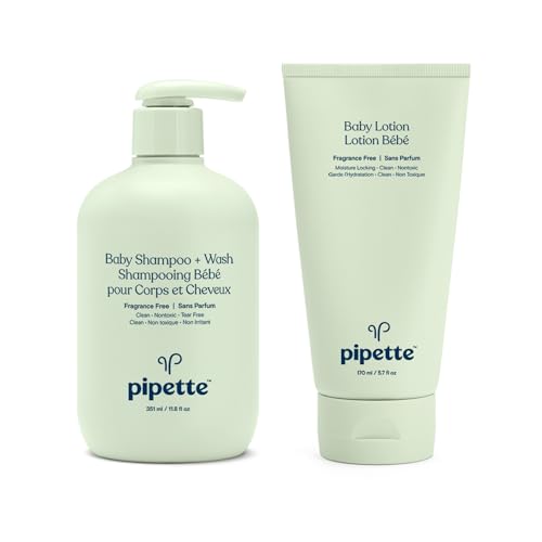 Pipette Fragrance-Free Wash and Lotion Duo, Clean, Tear-Free Bath Time, Sulfate-Free, Paraben-Free, Sensitive Skin Baby Wash, Sensitive Skin Baby Lotion, Hypoallergenic, Non-Toxic
