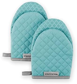 KitchenAid Asteroid Mini Oven Mitt, 5.5"x8", Aqua 2 Count