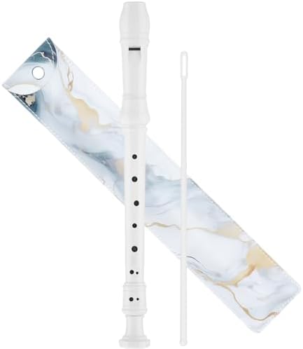 Soprano Recorder for Kids Beginners, German Fingering, C Key, 3 Piece with Cleaning Rod, Bag, Fingering Chart (White)…