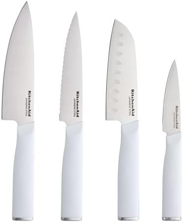 KitchenAid Chef Set with Custom-Fit Covers, Sharp Kitchen Knife, High-Carbon Japanese Stainless Steel Blade, 4 Piece, Multicolor