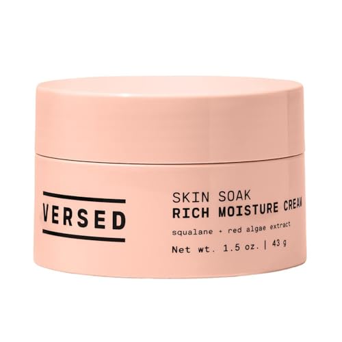 Versed Skin Soak Rich Moisture Face Cream - Daily Facial Moisturizer with Squalane Oil, Hyaluronic Acid, Vitamin E + Red Algae - Smooth, Non-Greasy Night Cream for Aging, Dry Skin - Vegan (1.5 oz)