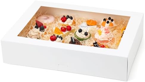 Moretoes 10pcs 19x14x4in White Bakery Boxes Half Sheet Cake Boxes with Window, Large Treat Boxes for Pastry Baking Cake Donuts Cupcake Pie Packaging