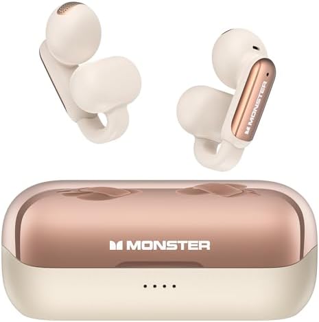 Monster Open AC601 Wireless Earbuds, Crystal Clear Call, USB-C Charging, Bluetooth 5.4 Open Earbuds with ENC, IPX5 Waterproof Wireless Clip-on Earbuds, 32H Playtime Earbuds (White)