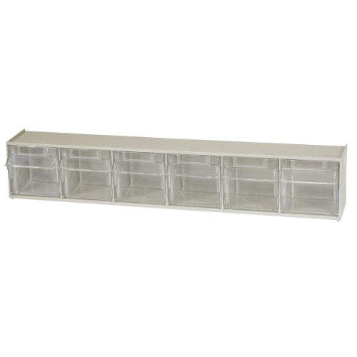Akro-Mils 06706 TiltView Horizontal Plastic Organizer Storage System Cabinet with 6 Tilt Out Bins, (23-5/8-Inch Wide x 4-1/2-Inch High x 3-3/4-Inch Deep), Stone