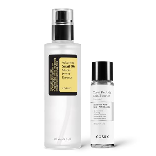 COSRX Snail Glow Booster Duo - Snail Mucin 96% Power Repairing Essence 3.38 fl.oz + Miniature 6X Peptide Skin Booster Serum 1 fl.oz