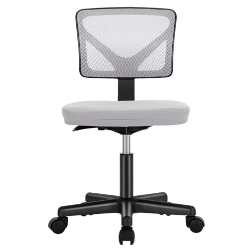 Sweetcrispy Armless Desk Chairs, Ergonomic Low Back Computer Chair No Arms, Adjustable Rolling Mesh Task Work Swivel Chairs with Wheels Work Vanity Chair for Small Spaces Home Bedroom Study, Black