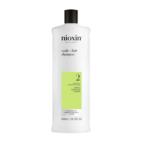 Nioxin Scalp + Hair Thickening System 2 Shampoo, For Natural Hair with Progressed Thinning, 16.9 fl oz (Packaging May Vary)