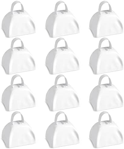 BLUE PANDA 3-inch Cowbells with Handle, Hand Percussion Cow Bells Noise Makers for Sporting Events, Football Games (White), Pack of 12