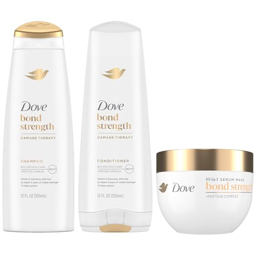 Dove Bond Strength Shampoo & Conditioner Set + Hair Mask Serum Bundle – Bond Repair Treatment for Damaged and Frizzy Hair (3 Piece Set)