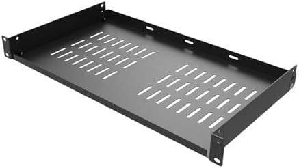 1U Universal Server Rack Shelves- 10" Deep, Steel Vented Cantilever Rack Tray for 19” Equipment Rack, Black (10 inch)