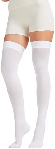 MGANG Medical 15-20 mmHg Compression Stockings for Women & Men, Pair, Thigh High Graduated Compression Socks, Closed Toe, Opaque, Support for Varicose Veins, Edema, DVT, Swelling, Flight, White S