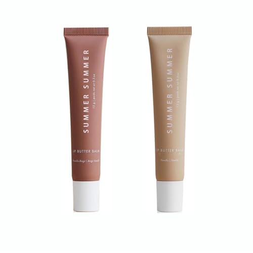 2 PCS Summer Lip Butter Balm, Conditioning Lip Gloss Lip Balm for Dry Lip, Soothing Lip Care (Vanilla+Vanilla Beige, 15g)