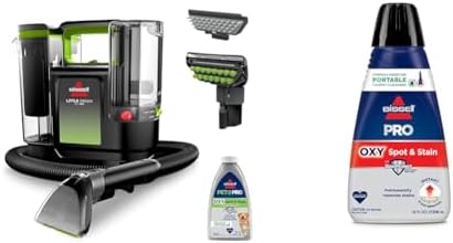 BISSELL® Little Green® Max Pet SmartMix Portable Carpet and Upholstery Deep Cleaner, 38572 + Bissell Professional Spot and Stain + Oxy Portable Machine Formula, 32 oz, Single, 32 Fl Oz