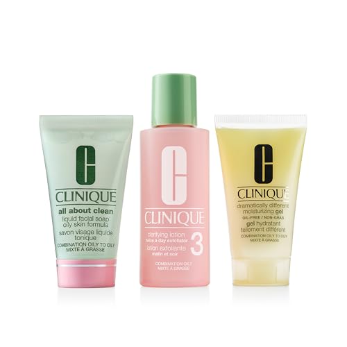 Clinique 3-Step Refresher Course Skincare Set For Oily Combination Skin Types | Cleansing, Exfoliating + Moisturizing, 1 Fl Oz